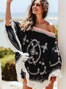 Trendy Embroidered Boho Women's Midi Dresses Long Sleeve <b>Poncho</b> Tops Lace Decoration Solid Pattern Beach Swim Plus - Product Image 6