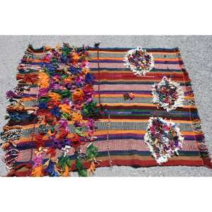 Alfombra de lana beige ecléctica de 4,2x4,6 pies tejido plano Jacquard turco con patrón de retazos para pasillo o dormitorio con respaldo de látex - Product Image 3