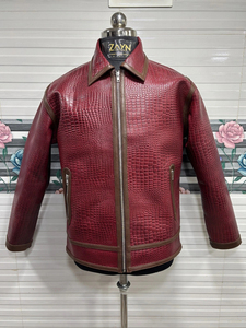 Veste en cuir véritable vintage faite à la main en peau de crocodile pour hommes conception personnalisée fermeture éclair faite à la main vêtements d'extérieur teints en plaine pour l'hiver - Product Image 4