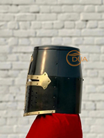 Casque de Chevalier Templier Médiéval Antique avec Croix Dorée, Visière en Acier Noir, Armure pour Costume, Collection, Affichage, Cosplay