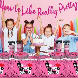 Ensemble de fête à thème de film You're Like Really Pretty Banner Balloons Nappe Assiettes Serviettes Tasses Fourchettes Filles Décoration de fête d'<span class=keywords><strong>anniversaire</strong></span> - Product Image 4