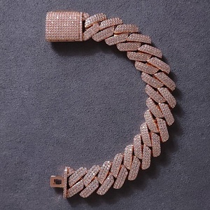 Pulsera cubana de eslabones de oro rosa de 14K con corte redondo VVS Moissanite, pulsera cubana para hombres, joyería de regalo, pulsera de diamantes - Product Image 2