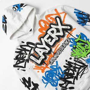 Hot Custom Women Winter Fleece Hoodie 500gsm Polyester/Cotton Acid Wash Graffiti Puff Print <b>Spray</b> Art Oversized Heavyweight - Product Image 3