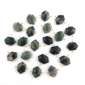 Fil de connecteur d'agate de mousse naturelle enveloppé à la main hexagone à facettes double connecteur pour la fabrication de bijoux - Product Image 4
