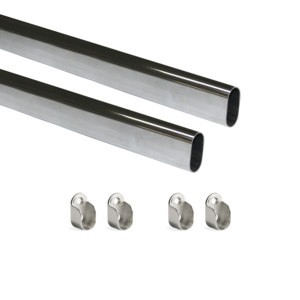 Emuca Set di 2 accessori ovali cromati per armadio 30x15mm acciaio e barre guardaroba Zamak lunghezza 0.75m con staffe - Product Image 1