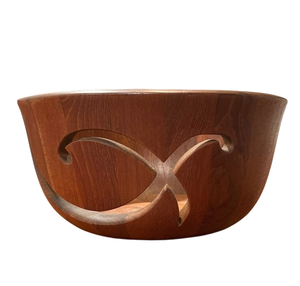 Cuenco de madera de teca para hilo, 9 pulgadas de diámetro en el punto más ancho x 4.75 pulgadas de altura, en muy buen estado vintage - Product Image 1