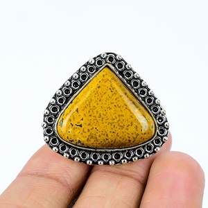 Anillo de Jaspe Oceánico Natural con Forma de Trillón, Estilo Llamativo, Anillo Infantil con Engaste de Bisel, Talla Única, Regalo - Product Image 1