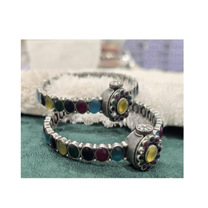 Brazaletes Multicolores Plateados de Estilo Moderno de Primera Calidad para Mujer, Joyería Hecha a Mano de Alta Calidad, Accesorio Étnico de Moda - Product Image 1