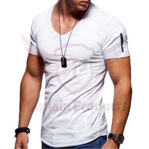 Recién llegado, camiseta de lujo con cuello en V para hombre, 100% de algodón, estampado personalizado, manga corta, patrón liso, camisa informal de talla grande, Pakistán - Product Image 3