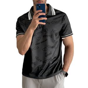 Polo de Verano para Hombre con Estampado de Letras y Geométrico en Bloques de Color - Product Image 1