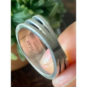 Tom Hawk Men's <b>Ring</b> Sterling <b>Silver</b> Overlay with Rhodium Plating Size 12.5 Everyday Wear Bezel <b>Set</b> Jewelry - Product Image 5