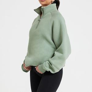 Sudadera con cremallera informal clásica personalizada para mujer, cuello, bolsillos con cremallera lateral, Jersey informal de lana de algodón de gran tamaño, Sudadera con capucha, tops para mujer - Product Image 5