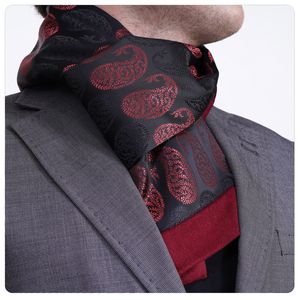 Exve Exclusive Elegant Black and Red Jacquard Woven Double-Sided <b>Scarf</b> with Shawl Pattern Knitted Accessory AE3480 - Product Image 1