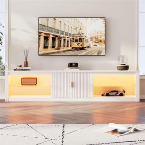 Mueble de TV Moderno Blanco al por Mayor con Puertas Acanaladas, Consola Multimedia LED, Estantes de Vidrio, Mueble Grande para TV, Consola Multimedia para Sala de Estar - Product Image 5