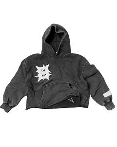Oversized Zip up Custom Wholesale Cropped Distressed <b>Applique</b> Embroidered Hoodie <b>Applique</b> Distressed Pullover Patch Hoodie - Product Image 2