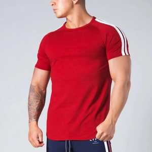 T-shirt de sport pour homme, coupe ajustée, manches courtes, col rond, respirant, en coton et élasthanne, haut d'entraînement - Product Image 2