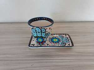 DOUBLE HAND-PAINTED HANDMADE VINTAGE CLASSIC CERAMIC <b>TURKISH</b> <b>COFFEE</b> MUG SET TRAY FRUIT PATTERN PARTY DISHWASHER SAFE DAFNI BIG - Product Image 1