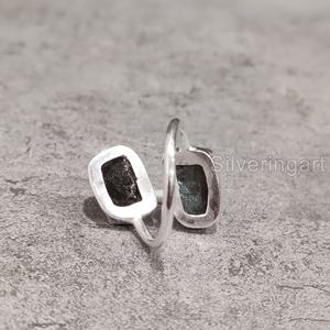 Bague pour femme en pierre brute naturelle, labradorite double pierre, ajustable, en argent sterling 925, pour Noël - Product Image 5