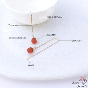 Colección de moda sin cortar aspecto crudo caja de cornalina natural hilo de cadena con pendientes de aguja pendiente de enhebrador largo chapado en oro de 18 quilates - Product Image 2