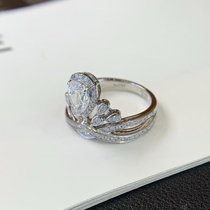 Bagues fines en or 14K 1.01CT VS1 taille poire diamant cultivé en laboratoire double bande incurvée promesse de fiançailles cadeau de fête de mariage IGI - Product Image 2