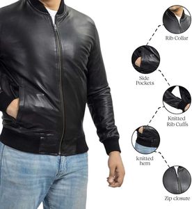 Veste en cuir d'agneau noir pour homme, vestes en cuir pour homme, vestes en cuir du Pakistan, manteaux en cuir pour homme - Product Image 5