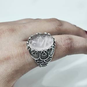 ขายส่งแหวนผู้ชายหินโรสควอตซ์ธรรมชาติ April แหวนพลอยหินประจำเดือนเกิดทุกขนาดเครื่องประดับงานแต่งงานอาหรับ925แหวนเงินสเตอริง - Product Image 3