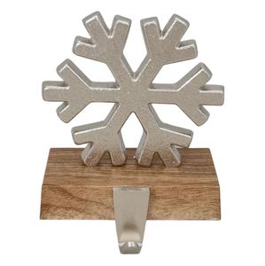 Copo de nieve con base de madera Soporte de calcetín de Navidad para chimenea de Casa Adorno de Navidad Colgador de calcetín de Navidad decoración interior - Product Image 1