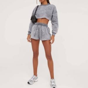 New Stylish Winter Solid Custom Logo 100% Cotton Women's Tracksuit Crop <b>Top</b> Sweatshirt Jogging Set - Product Image 5