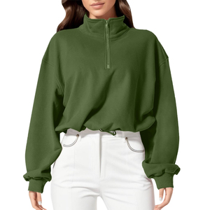 Jersey de invierno con cremallera de gran tamaño para mujer, logotipo personalizado de fábrica, sudadera de lana Polar con media cremallera, técnica lavada, temporada de primavera - Product Image 4