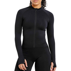 Chaqueta deportiva de gimnasio de manga larga con cremallera y logotipo personalizado para mujer, ropa de entrenamiento deportiva activa de invierno transpirable de secado rápido de punto - Product Image 5