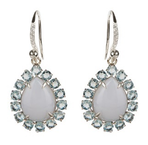 Nouvel arrivage de boucles d'oreilles en argent Sterling 925, calcédoine laiteuse et bleu Hydro pierre précieuse et forme carrée - Product Image 1