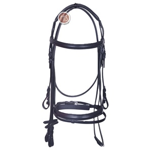 Bride en cuir de meilleure qualité de style hanovrien pour les courses de chevaux à usage équestre avec bandeau de nez rembourré et bandeau de sourcils - Product Image 1