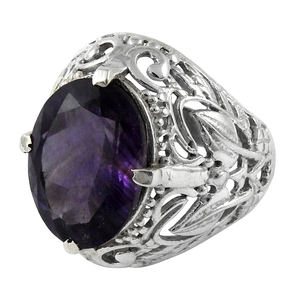 Anillo de compromiso de ajuste de punta de piedra preciosa de corte de amatista Natural, fabricante de joyería hecha a mano de forma redonda para mujer de Plata de Ley 925 - Product Image 1