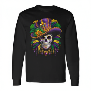 Maglietta a maniche lunghe con teschio di zucchero per il Mardi Gras, a tema Carnevale di New Orleans - Product Image 2