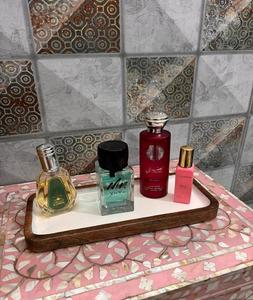 Best Quality Custom Walnut Wood Coffee Refreshment Wooden Serving Tray Set With Metal Handles with <b>Enamel</b> Printed Serving Tray - Product Image 4