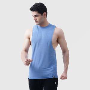 Men's Athletic Drop Arm Tank Light Blue Size XL Cotton Gym Vest Workout Singlet with Hood 3D Rhinestone Design Plain Tank <b>Top</b> - Product Image 4