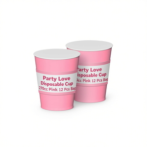 Gobelets jetables Party Love 270cc rose, sac de 12 pièces - Product Image 2