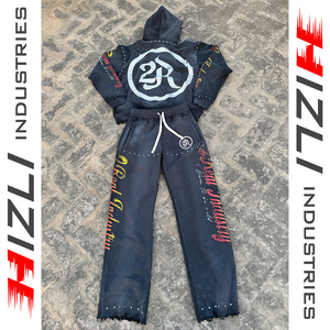 Conjunto Deportivo Personalizado de Invierno, Transpirable, con Capucha, 100% Algodón Ecológico, con Pedrería, Estilo Urbano, Pantalones Anchos y Holgados - Product Image 2