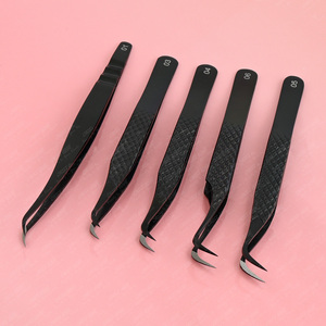 Nouvel arrivage d'outils de précision pour l'extension des cils Pince à épiler courbée Poignée diamantée Poignée en fibre d'acier inoxydable - Product Image 3