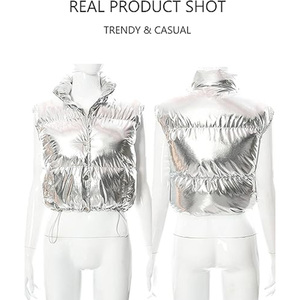 Chaleco corto de Invierno para mujer, chaleco acolchado metálico, chaqueta acolchada sin mangas - Product Image 2