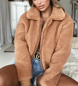 Veste en sherpa chaude d'hiver pour femmes, polaire en fourrure avec col rabattu, fermeture éclair, streetwear, doublure en polyester, faible MOQ, OEM - Product Image 2