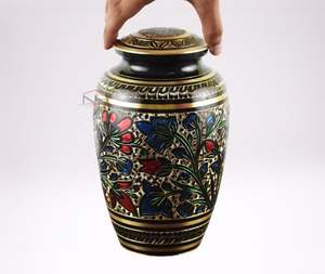 Brass Contain Flower & Leaf Handcrafted <b>Large</b> Urn for Human Ashes Adult - Beautiful <b>Memorial</b> Cremation Urns - Adult Ashes <b>Box</b> - Product Image 2