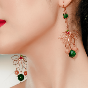 ต่างหูดอกบัว2025 begems ขายดีเครื่องประดับทำมือหรูหราจากเวียดนาม - Product Image 3