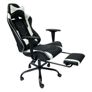 7188 Black White PU Leather <b>Gaming</b> Chair Cooling Extendable Foldable Massage Features Steel Frame Adjustable Armrest for Home - Product Image 1