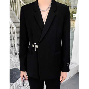 Costume 2 pièces pour hommes, coupe ajustée, deux boutons, revers cranté, ensemble solide, veste et pantalon, smoking pour bal de promo, costume simple boutonnage pour homme - Product Image 1