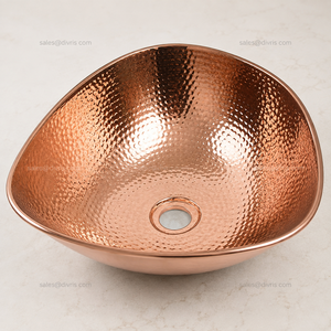 DIVRIS NJC-2012 Lavabo vasque moderne en cuivre martelé fait main, surface polie, facile à nettoyer, à poser sur comptoir - Product Image 2
