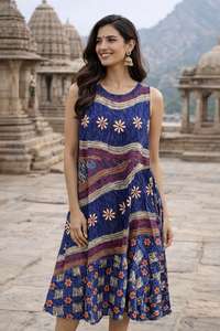 Robe en coton Naptol décontractée sans manches, mi-longue, taille ample, vente à l'exportation, belle robe en coton Naptol sans manches, robe en coton - Product Image 3