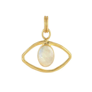 Abalorio de piedras preciosas de piedra lunar gris, colgante de ojo malvado de 6mm, colgante de piedras preciosas Vermeil dorado, galvanizado para pendiente y collar - Product Image 5