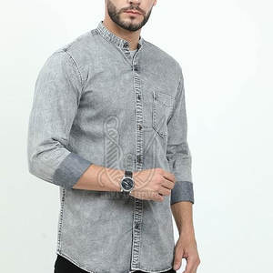 Meilleur prix Chemise en jean décontractée 100 % coton pour homme Respirante Confortable Teinte unie Service OEM Haute Qualité pour la vente en ligne - Product Image 2