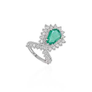 Bague Statement en Pierre Précieuse Taille Émeraude Plaqué Rhodium Bijoux Fins Géométriques Bohèmes - Product Image 4